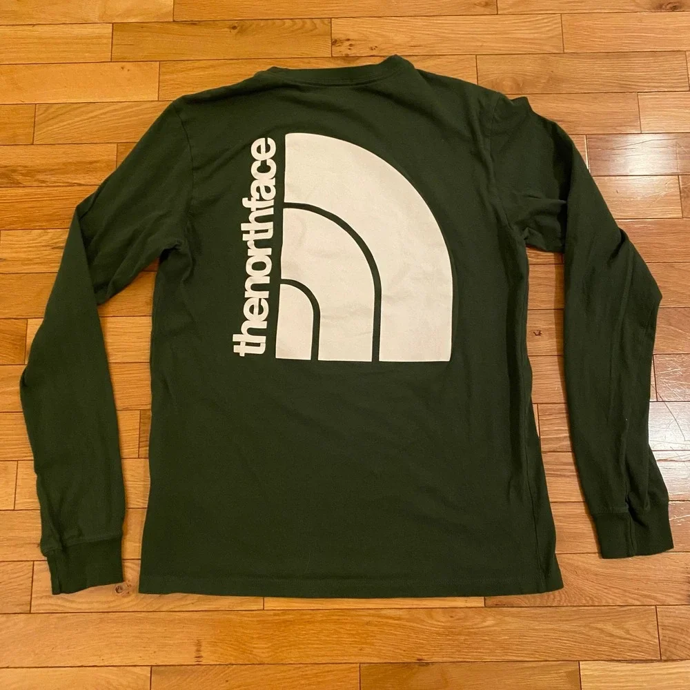 The North Face Mens Long Sleeve T Shirt Green‎ Logo Exploration Tee Size S